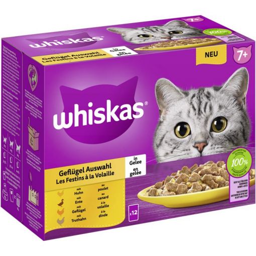 Whiskas Portionsbeutel Multipack 7+ Geflügel Auswahl in Gelee 12 x 85g (Menge: 4 je Bestelleinheit)