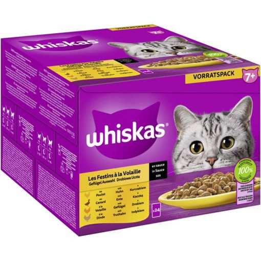 Whiskas Portionsbeutel Multipack 7+ Geflügel Auswahl in Sauce 24 x 85g (Menge: 2 je Bestelleinheit)