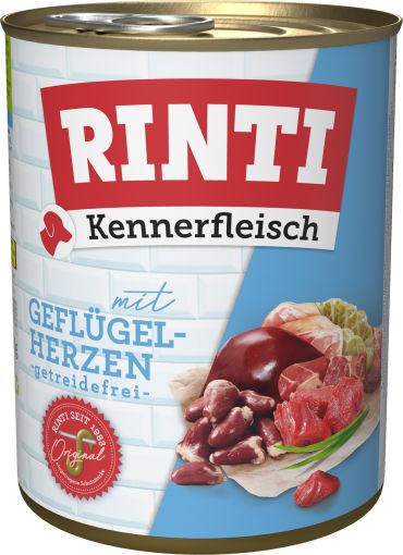 Rinti Dose Kennerfleisch Geflügelherzen 800 g (Menge: 12 je Bestelleinheit)