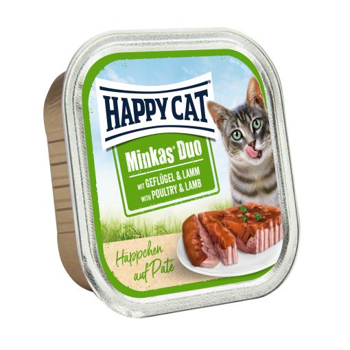 Happy Cat Duo Paté auf Häppchen Geflügel & Lamm 100g (Menge: 12 je Bestelleinheit)