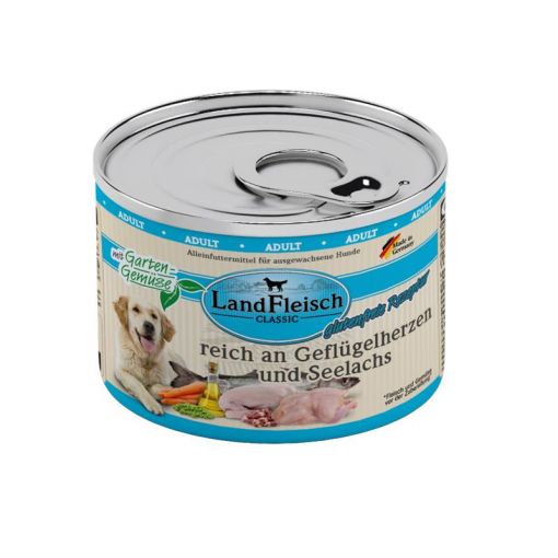 Landfleisch Dog Classic Geflügelherzen & Seelachs mit Gartengemüse 195g (Menge: 6 je Bestelleinheit)