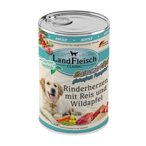 Landfleisch Dog Classic Rinderherzen mit Reis, Wildapfel & Gartengemüse 400g (Menge: 6 je Bestelleinheit)