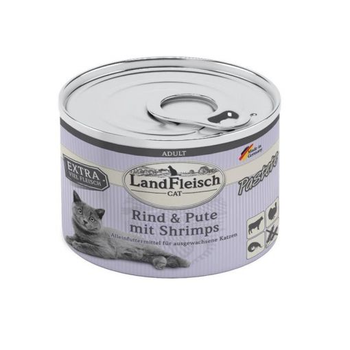 LandFleisch Cat Adult Pastete Rind, Pute & Shrimps 195g (Menge: 6 je Bestelleinheit)