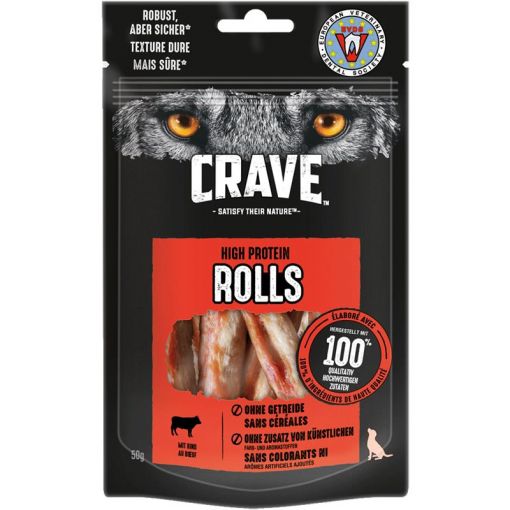 Crave Dog Snack High Protein Rolls Rind 50 g (Menge: 8 je Bestelleinheit)