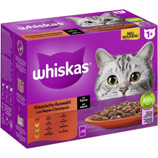 Whiskas Portionsbeutel Multipack 1+ Klassische Auswahl in Sauce 12 x 85g (Menge: 4 je Bestelleinheit)