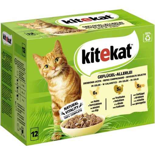 Kitekat Portionsbeutel Multipack Geflügel-Allerlei in Gelee 12x85g (Menge: 4 je Bestelleinheit)