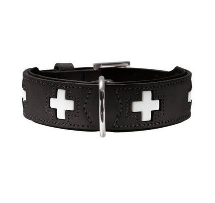 Hunter Halsband Swiss nickel Gr.32 Ökoleder schwarz/Nappa schwarz, 24-28,5 cm