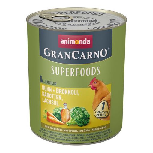 Animonda GranCarno Superfoods Junior Huhn & Brokkoli, Karotten, Lachsöl 800 g (Menge: 6 je Bestelleinheit)