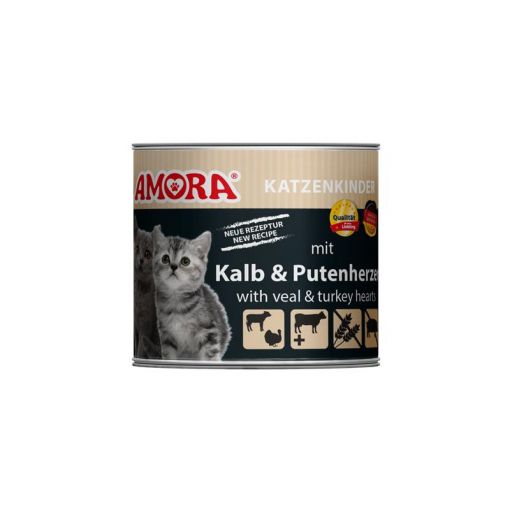 AMORA Cat Fleisch Pur Kitten mit Putenherzen 200g (Menge: 6 je Bestelleinheit)