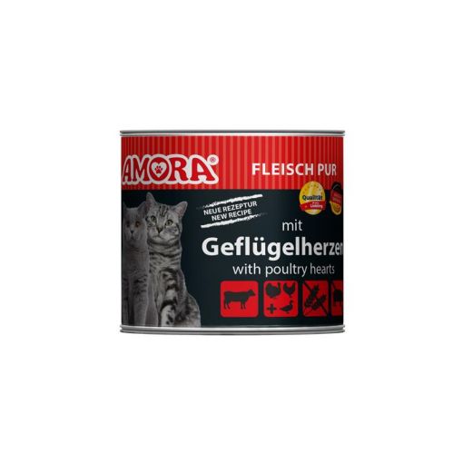 AMORA Cat Fleisch Pur mit Geflügelherzen 200g (Menge: 6 je Bestelleinheit)