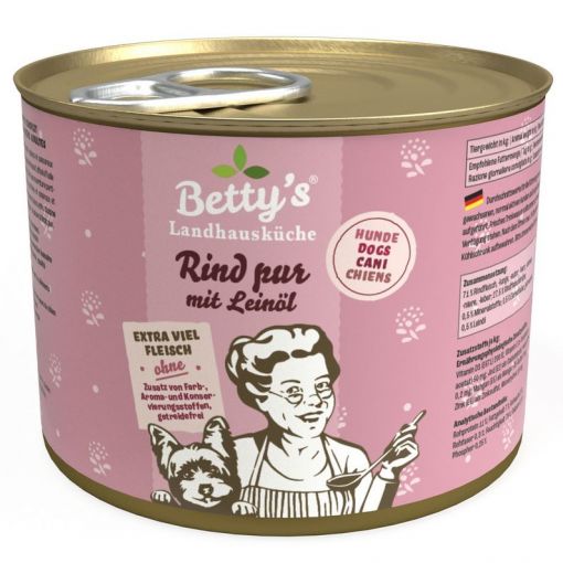 Bettys Landhausküche Hund Dose Rind pur mit Leinöl 200 g (Menge: 6 je Bestelleinheit)