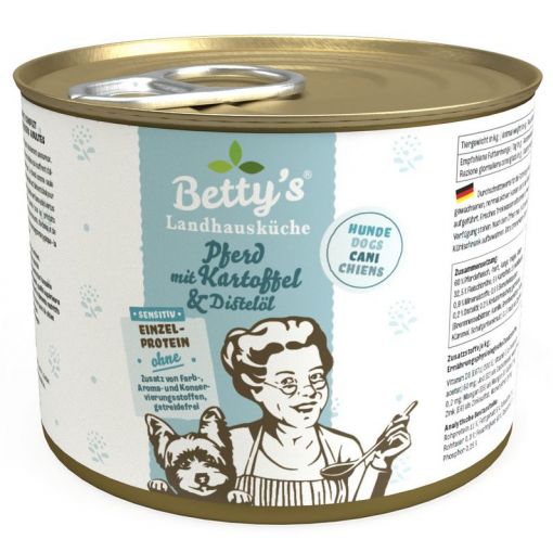 Bettys Landhausküche Hund Dose Sensitiv Pferd mit Kartoffel & Distelöl  200g (Menge: 6 je Bestelleinheit)