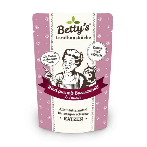 Bettys Landhausküche Katze FB Rind pur mit Borretschöl 100 g (Menge: 12 je Bestelleinheit)