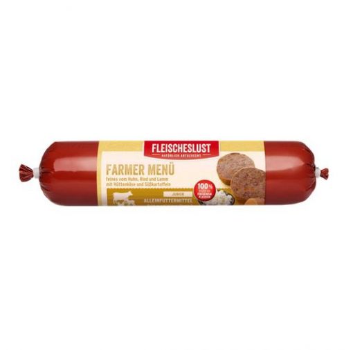 Fleischeslust Farmer Menü Junior geeignet Feines vom Huhn, Rind, Lamm, Hüttenkäse & Süßkartoffel 800g