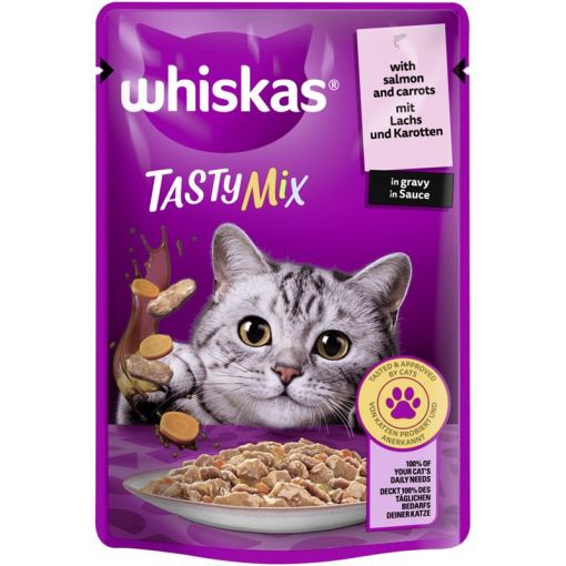 Whiskas Portionsbeutel Tasty Mix Lachs und Karotten in Sauce 85g (Menge: 28 je Bestelleinheit)