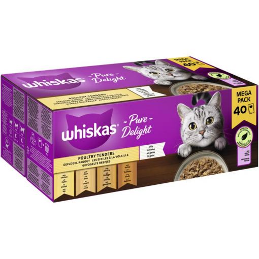 Whiskas Portionsbeutel Pure Delight Multipack Mega Pack 1+ Geflügel Ragout in Gelee 40 x 85g