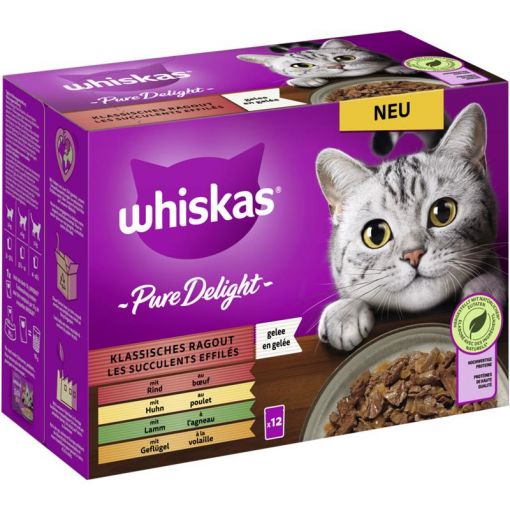 Whiskas Portionsbeutel Pure Delight Multipack Klassisches Ragout in Gelee 12 x 85g (Menge: 4 je Bestelleinheit)