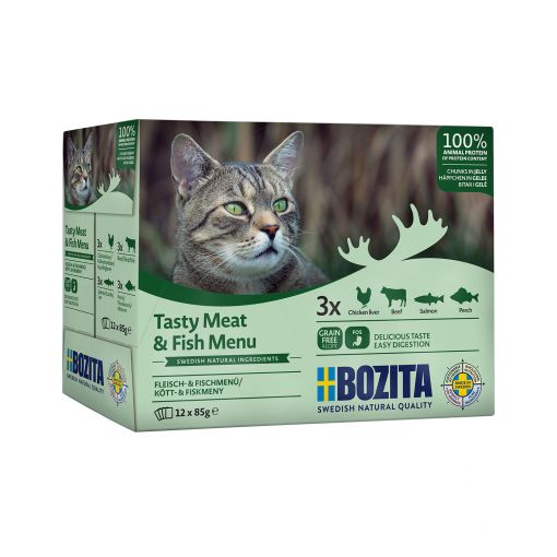 Bozita Fisch & Fleisch Häppchen in Gelee Multibox 12x85g