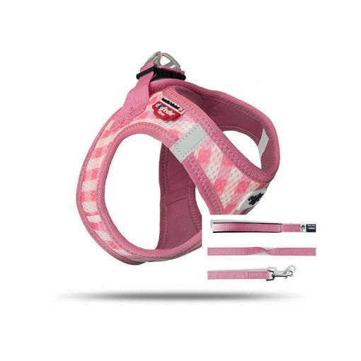 Curli Vest Geschirr Puppy Set Pink-caro 3XS