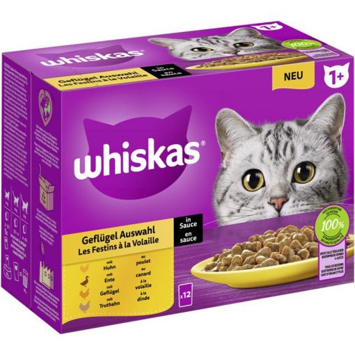 Whiskas Portionsbeutel Multipack 1+ Geflügel Auswahl in Sauce 12 x 85g (Menge: 4 je Bestelleinheit)