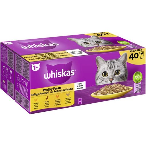 Whiskas Portionsbeutel Multipack 1+ Geflügel Auswahl in Gelee 40x85g