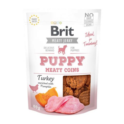 Brit Dog Snack Meaty Jerky Puppy Turkey Coins 80g (Menge: 12 je Bestelleinheit)