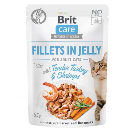 Brit Care Cat  Fillets in Jelly with Tender Turkey & Shrimps 85g (Menge: 24 je Bestelleinheit)