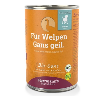 Herrmanns Dog Welpe Bio Gans, Spinat, Kartoffel, Früchte, Kokosflocken